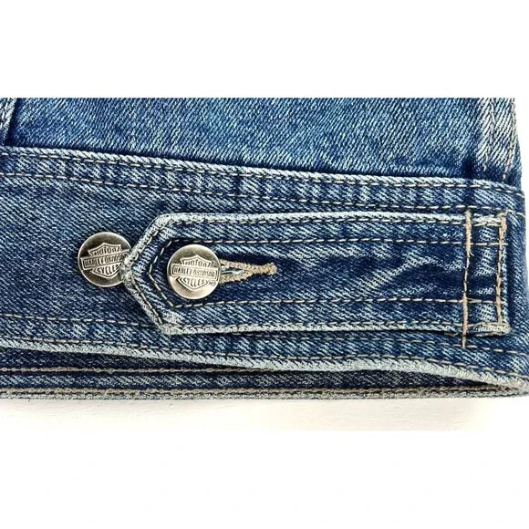 Harley Davidson Motorcycles Embroidered Patch Denim Vest Jacket Blue Mens XL - Picture 5 of 10